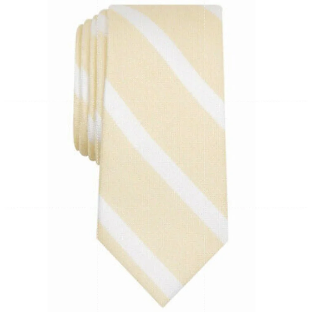 Bar III Tie Men's Yellow White Stripe Lovett Silk Blend Slim Modern Formal NWT